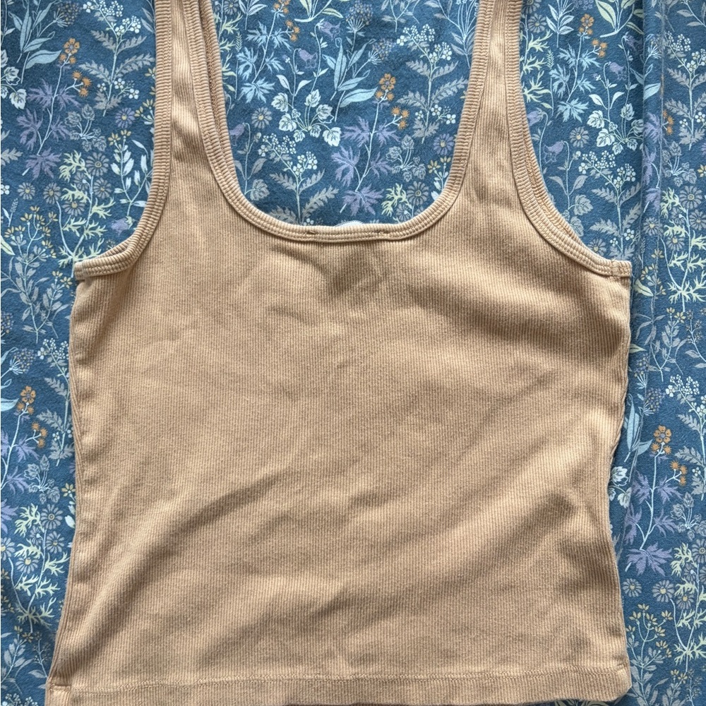 Tan Embroidered Ribbed Tank Top - Picture 3 of 3